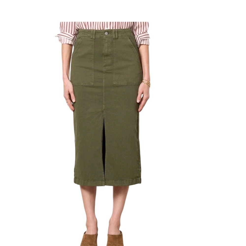 Sanctuary Standard Surplus Olive Green Utility Midi Skirt Front Slit Size S NWT